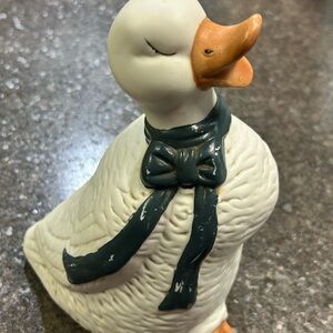 Vintage Ceramic Duck Green Ribbon Figurine Farmhouse Home Decor 80s